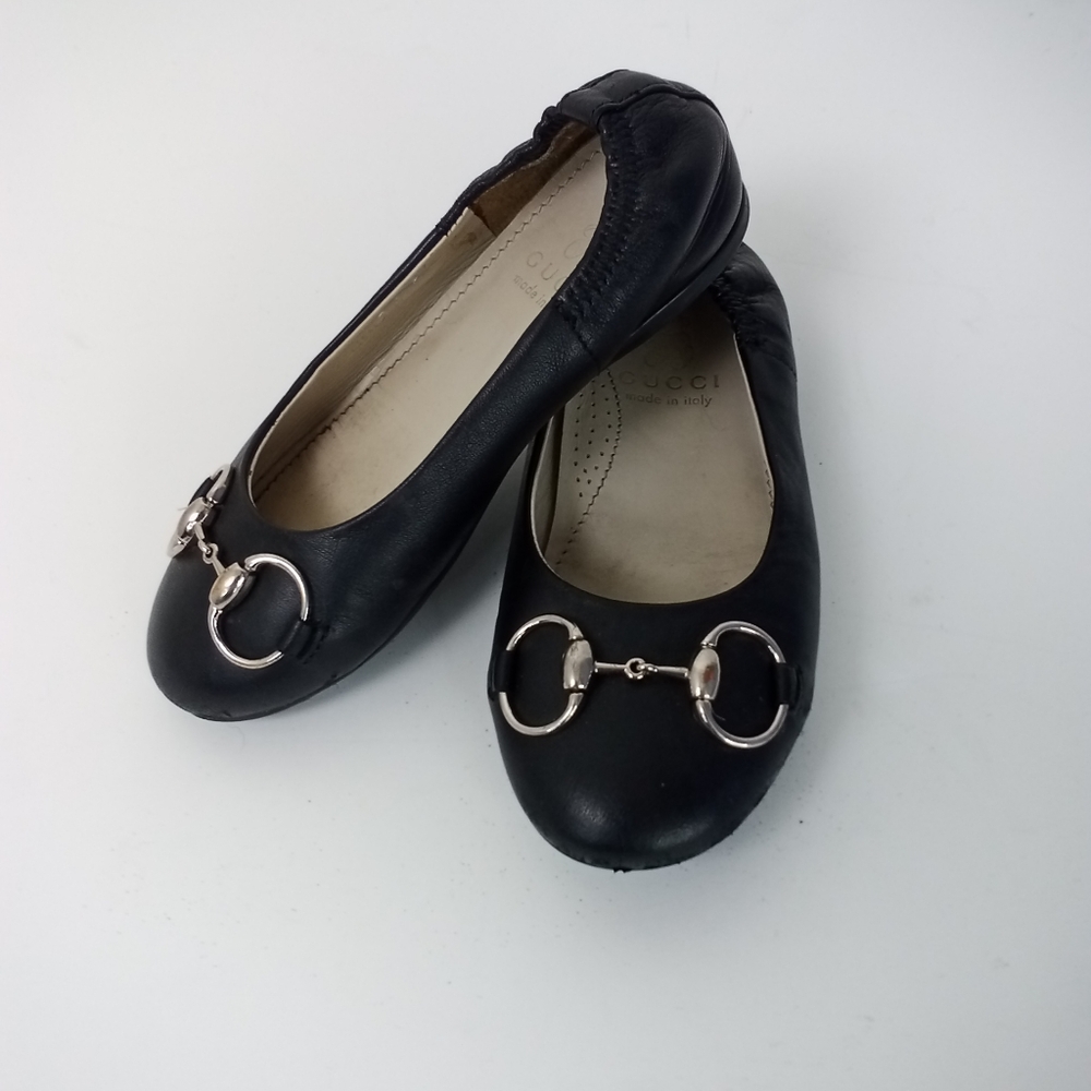Gucci Girl's Horsebit Classic Ballet Flats Black Leather Size EU 27 US 10.5